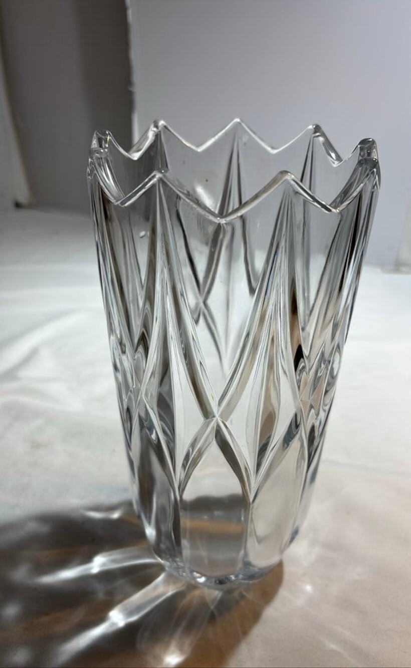 Vintage Cut Glass Crystal Vase with Geometric Design